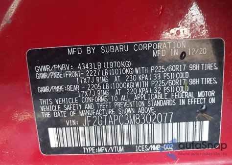 2021 Subaru Crosstrek Premium из США, поврежденный, VIN JF2GTAPC3M8302077